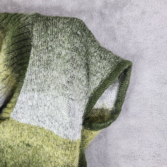 Womens Green & Grey Striped Knit Sweater By Angie Short Sleeve Cowl Neck Size L - Picture 5 of 10